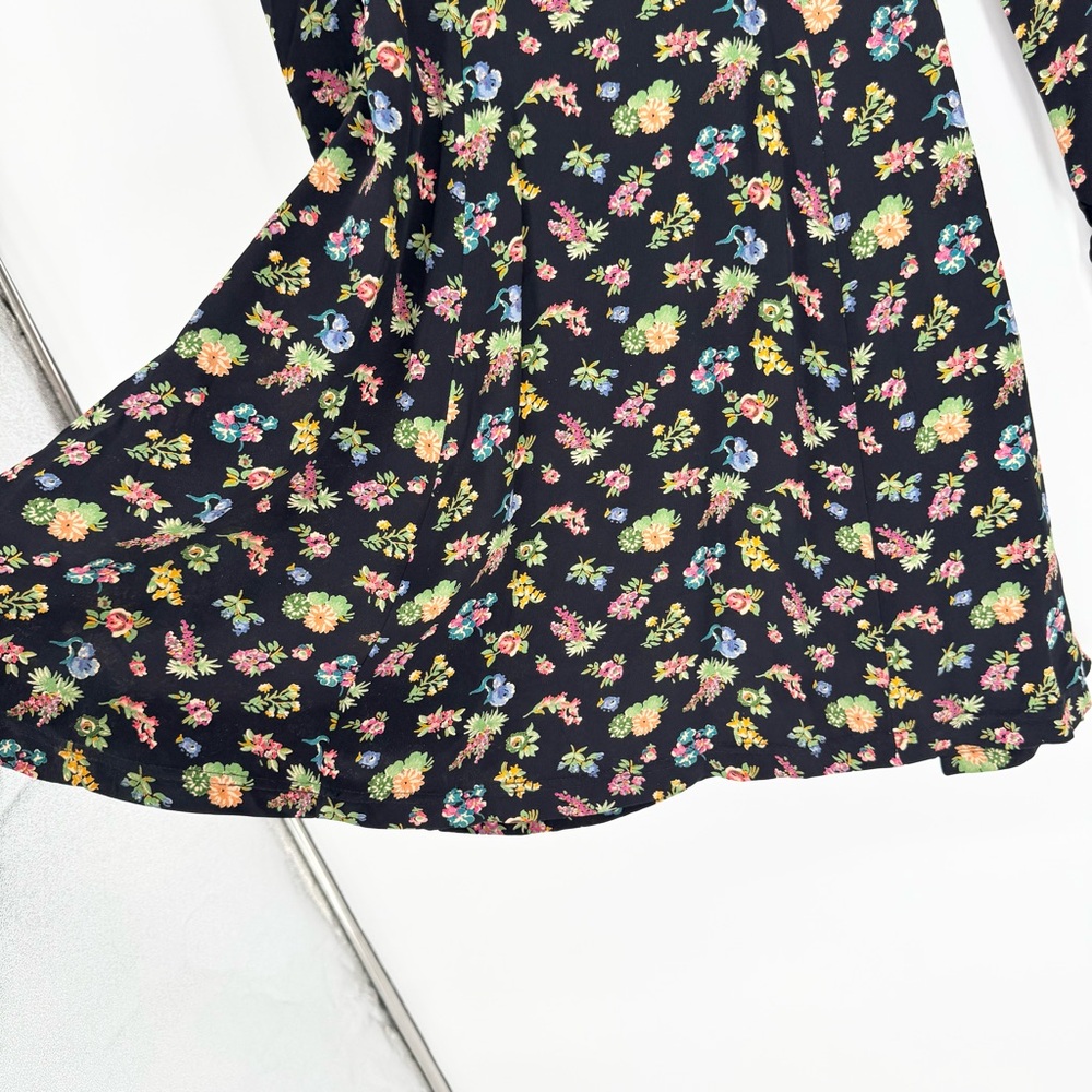Vintage 90s Y2K‎ Fairy Grunge Betsey Johnson LS Floral Mini Dress Black Size 6 - Picture 4 of 11